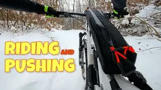 Riding and Pushing Through the Snowy Forest | MTB POV
