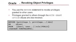 Oracle - Controlling User Access, Creating and Revoking Object Privileges | Oracle Revoke Access