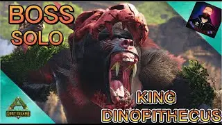 BATALHA CONTRA O BOSS KING DINOPITHECUS  SOLO [EASY  ]!!! ARK: LOST ISLAND , MEU PRIMEIRO BOSS