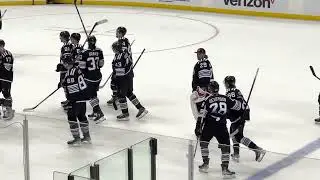 Jack Hughes congratulated by teammates after setting NJ Devils Single Season Points Record