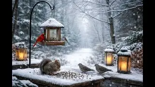 Cold & Gloomy Day Backyard Vibes | Peaceful Wildlife Live Replay.  #squirrel #cute #birds #nature