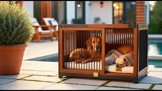 Cozy Dog Crate in Front of a Luxurious Home 🐾