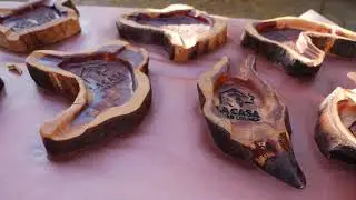 Finishing La Casa cigar lounge ashtrays laser engraving and final coating