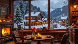 Snowy Cabin Evening by the River | Cozy Jazz for Winter Nights, Relax & Focus
