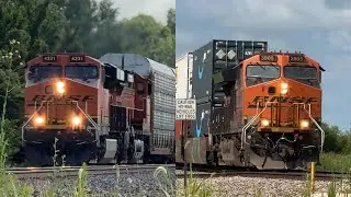 BNSF Autorack train & BNSF Z train heading east & west! BNSF Transcon: Marceline sub..7/12/25
