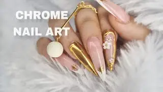 Chrome nail art | Golden nails | French nail art | Khushi's art gallery
