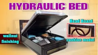 Handmade Hydraulic Headboard Cushion Storage Bed | Walnut Finish & Premium with Latex Mattress