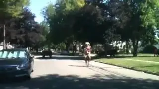 Clown Rides a Unicycle in the Street Shirtless!!