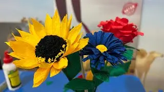 Crepe paper sunflower | sunflower | crepe paper flowers | craft work | art