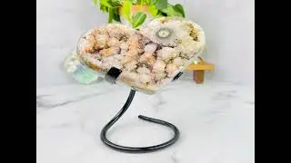 AMETHYST DRUZY HEART WITH STALACTITE ON METAL STAND
