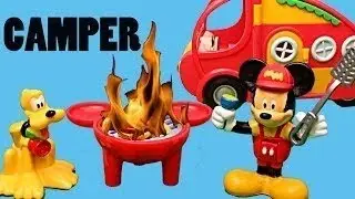 Mickey Mouse Camper RV Van Barbie Hamburger FIRE! Mickey saves Pluto puppy by TheCartoonsToys
