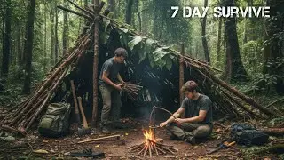 7 Days Survival in Extreme Jungle: Building a Wood Shelter from Scratch!