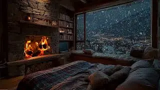Winter Cabin Night | Fireplace Glow & Snowfall for Sleep & Relaxation