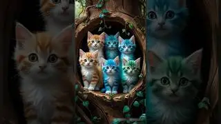 Magical Kittens in a Tree Hollow - Orange & Blue Feline Adventures! 🐾🌿#WhimsicalKittens #BlueCats