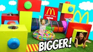 BIGGEST BOX FORT With a McDonalds Play Place Themed Ultimate Box Fort Play Place Expansion