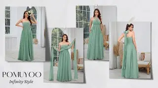 POMUYOO | Infinity Convertible Ruched Floor Length Chiffon Bridesmaid Dresses