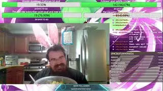 Man with bunny ears has a hard time eating a salad.