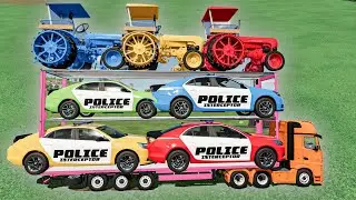 Animation mit Farben &ndash; Wie wurden die Mini Traktoren Police CARS  Anh&auml;nger transportiert?