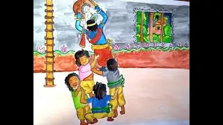 krishna with his friends easy drawing|steals butter drawing|water color simple drawing|