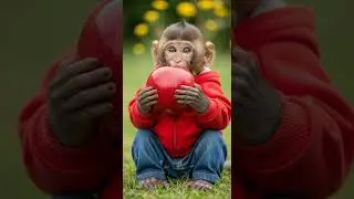 Cutest Baby Monkey with a Big Apple 🍎 | Heart Watch This Adorable Snack Time