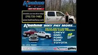 Certified Pre-owned Truck Sale at Koehne Chevy, Buick, GMC, Marinette Wisconsin