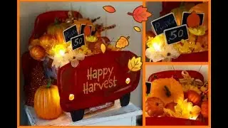 ~DOLLAR TREE FALL DIY~ LIGHT UP RED TRUCK CENTERPIECE ~
