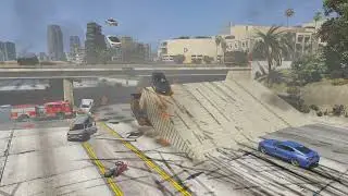 GTA V  NPCs Vehicle Fly Over Bridge  - Car Gets More Destroyed in GTA 5