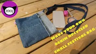 DIY upcycled denim FESTIVAL bag, with shoulder strap, EASY