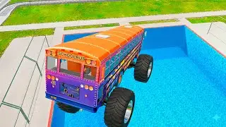 BeamNG Drive: School Bus Down In Swimming Pools &ndash; Extreme Bus Crash Challenge in BMG