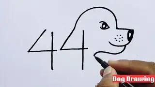 How to Draw Dog by Using Number 44 | Easy Drawing Trixs for Beginnings 