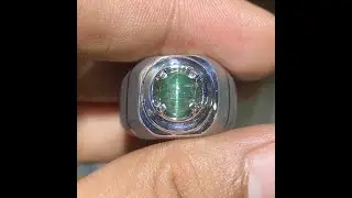Natural 1.49ct Batu Cat Eye Tourmaline Mata kucing Hijau perak