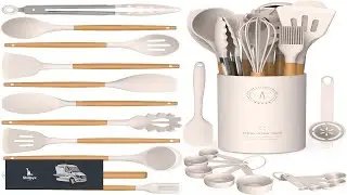 Silicone Cooking Utensils Set AVGPD Silicone Kitchen Utensils for Cooking Wooden