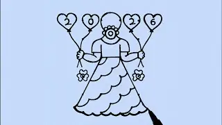 Easy New year 2026 Rangoli from 4×6 dots // Easy Traditional Girl drawing // New year drawing Easy