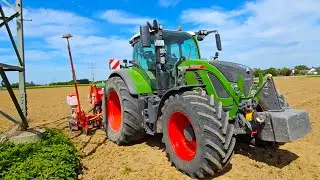 Fendt 718 one Vario mit MTE Gaspardo 6 - Reihen beim Mais s&auml;en im Bayernland 2024