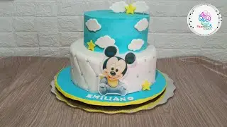 🐭💙Cómo Decorar un Pastel de Mickey Mouse Baby 🎂👶 | Repostería Creativa en Fondant