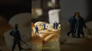 a giant bread tiny workers on it #short #shortvideo #tinyworkers