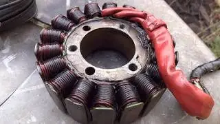 Estator da  Triumph 955, enrolado com fio 19 awg, o certo &eacute; 18 awg 43 voltas cada bobina, triangulo.