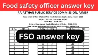 food safety officer answer key 2022 !! FSO answer key 2022 !! RPSC FSO answer key 2023 !! answer key