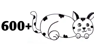 600 number art trick | How to draw beautiful 😺 cat drawing from number 600 
