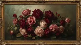 Moody Crimson & Blush Roses 4K | Vintage Framed Still Life | Ornate Screen Saver TV Art