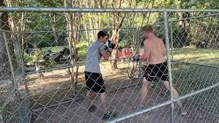 Cage Boxing- Jacob ( no shirt)  Jeff ( grey)