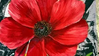 Abstract Art - Painting A Simple Beautiful Red Flower with Chalk and Oil Paints
