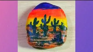 How To Paint Cactus At Sunset | Stone Painting | Gerald Art Journey