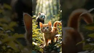 Little cat and big panda are having an adventure in nature ! #shorts #viralvideo #cat #panda