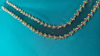 making of net aari work, front neck✨, full work video 💙 #aariblouse #networkblouse #aariworkblouse 