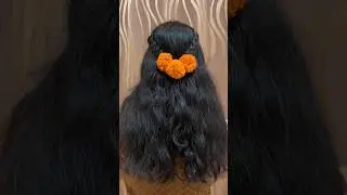 Wedding special easy marigold flower braided hairstyle for open hair🧡 #braid #marigold #hairstyles