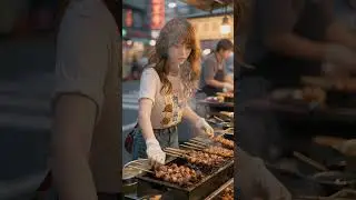 街頭的烤肉女神🍖Mystical Appearance of the Street BBQ Spirit#美女#宵夜#夜市 #shorts# #NightMarketVibes