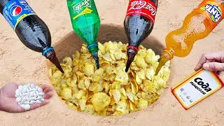 Эксперимент: Coca-Cola, Fanta, Pepsi, Sprite против чипсов Lays  против Mentos под землей