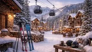 Cozy Ski Village Ambience ❄️🎿 Gondolas, Snow & Mountain Lodge Calm