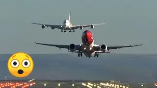😲 Amazing !!!! Emirates A380 landing with a B737 taking off